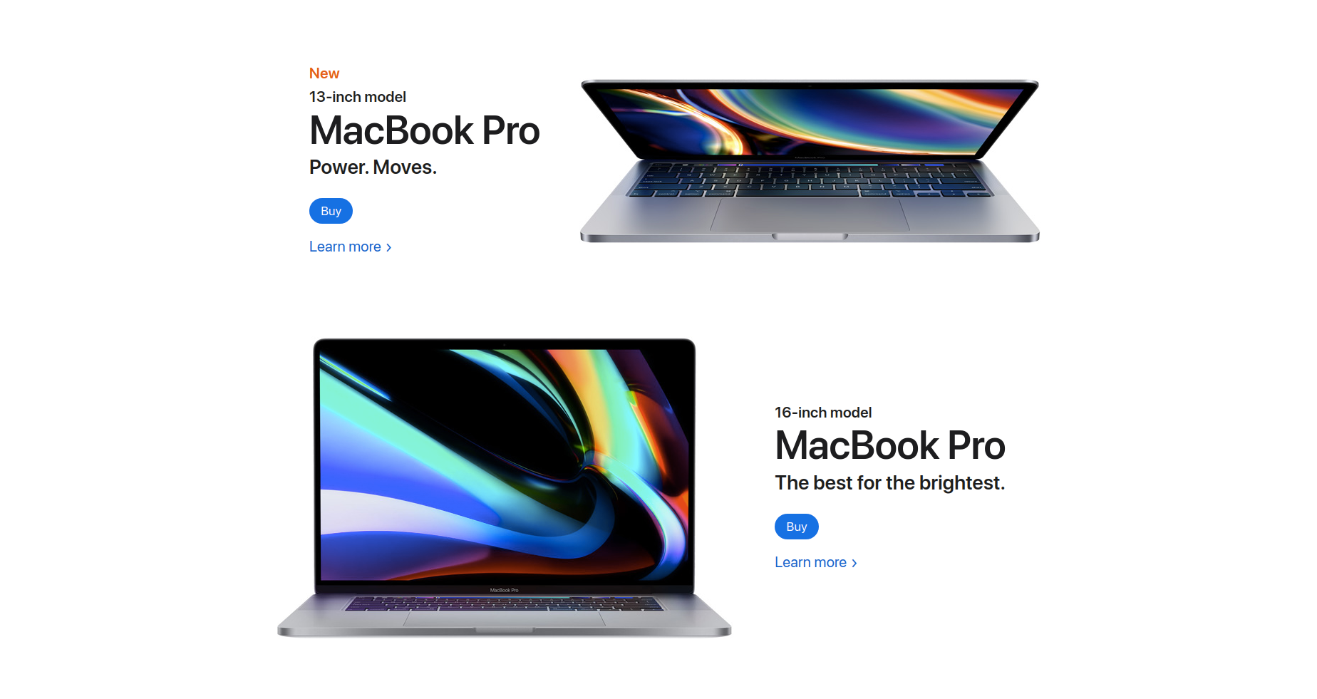 Apple website showing a product surrounded by white space