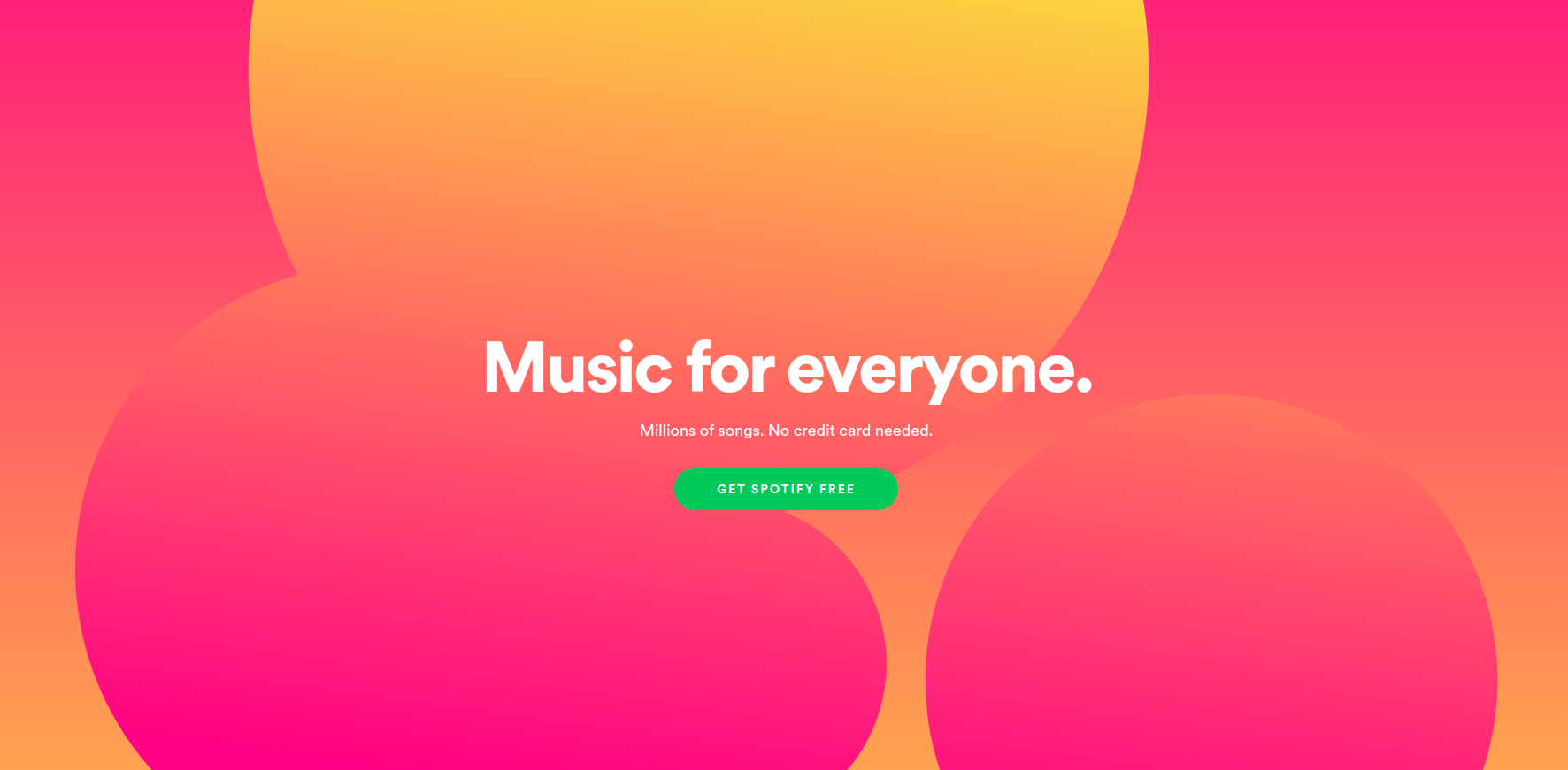 Spotify website showing use of dark negative space